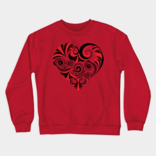 Red black Folk Floral Heart Crewneck Sweatshirt